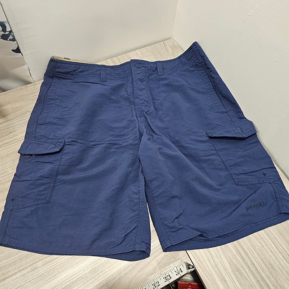Patagonia Wavefarer Cargo Shorts Stone Blue Men 36 Button Fly Casual Style 86651